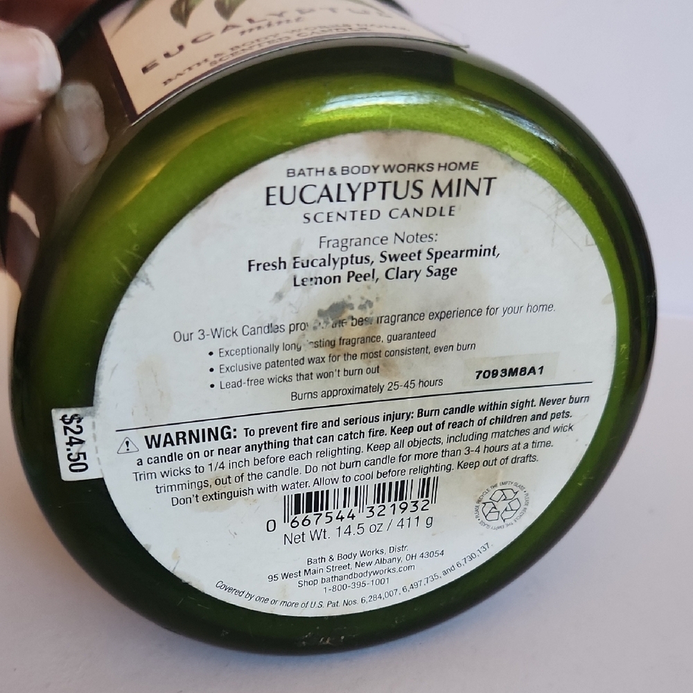 Bath & Body Works Eucalyptus Mint Candle - Deep Green 3-wick. 14.5oz - Picture 3 of 4
